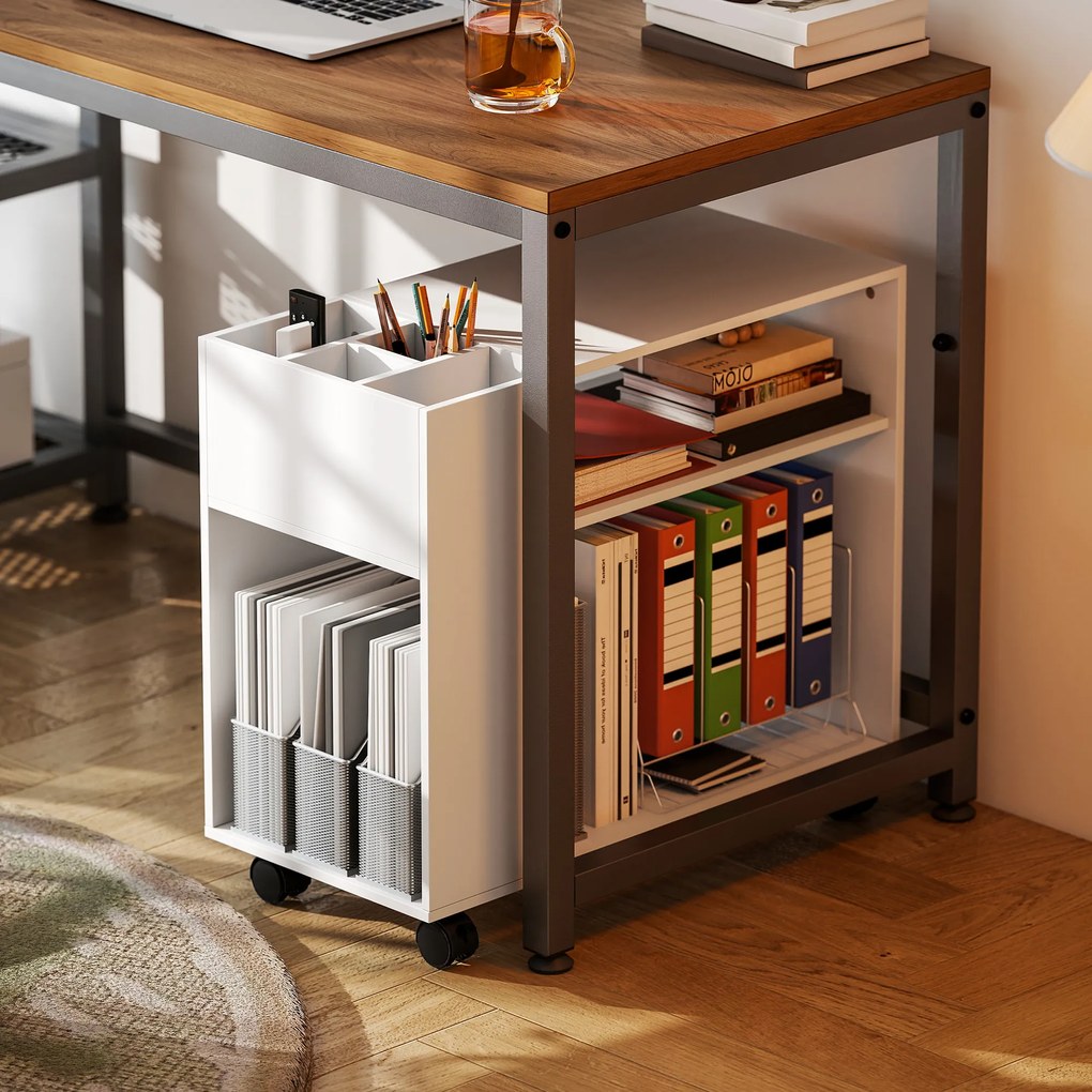 HOMCOM Suport imprimantă masă pentru imprimantă cu compartiment separat, suprafețe de depozitare pentru birou 70 x 34 x 60 cm Alb | Aosom Romania