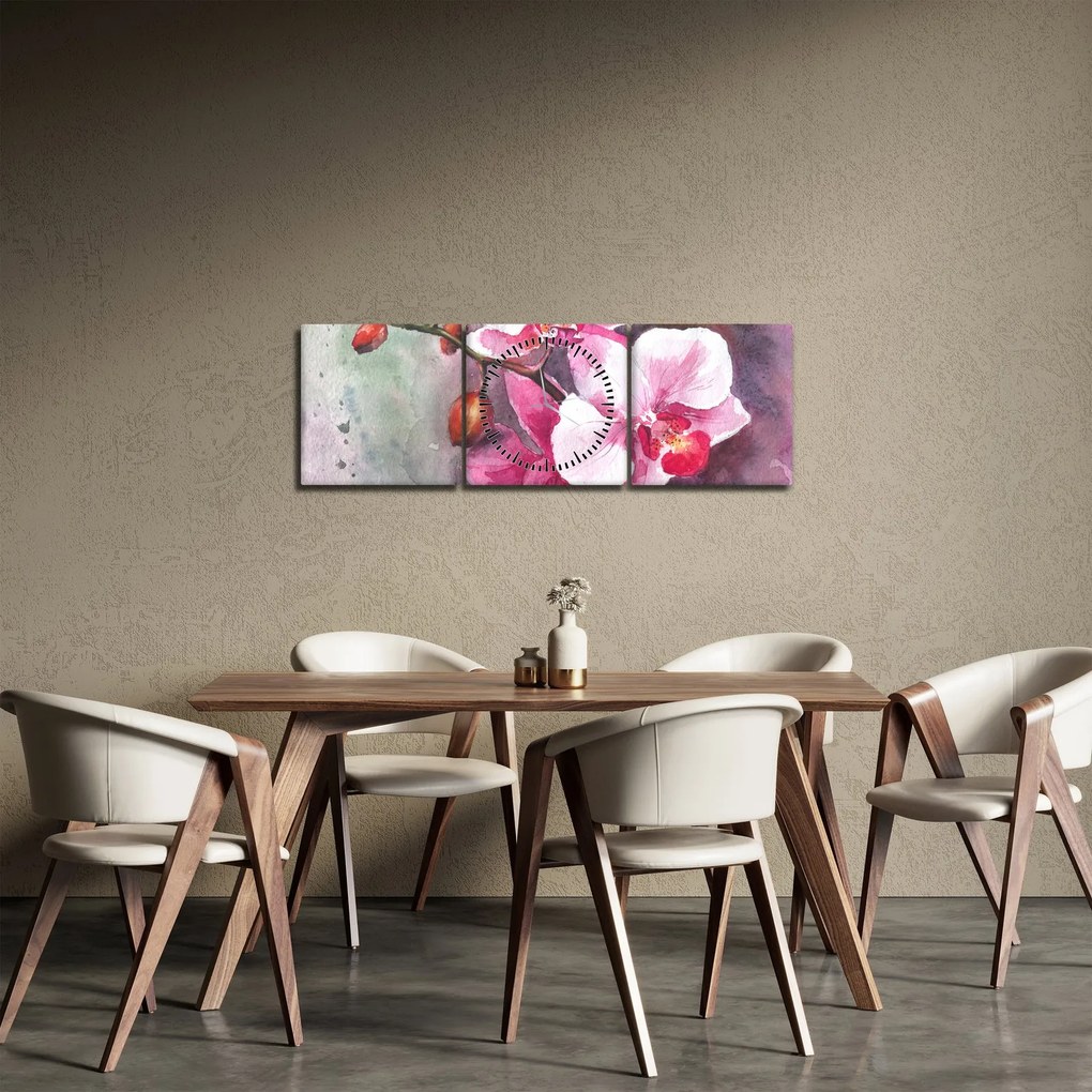 Tablou - Orhidee, acvariu (cu ceas) (90x30 cm)