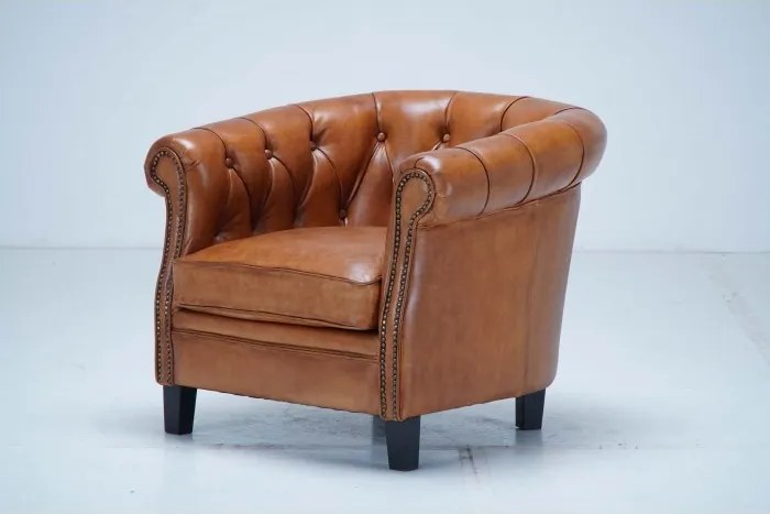 Fotoliu Chesterfield din piele naturală full grain maro, 80×80×66 cm, „Chesterino"