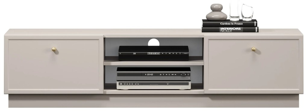 Comodă TV Lorini 150 cm cu sertare - culoare cașmir / mânere aurii