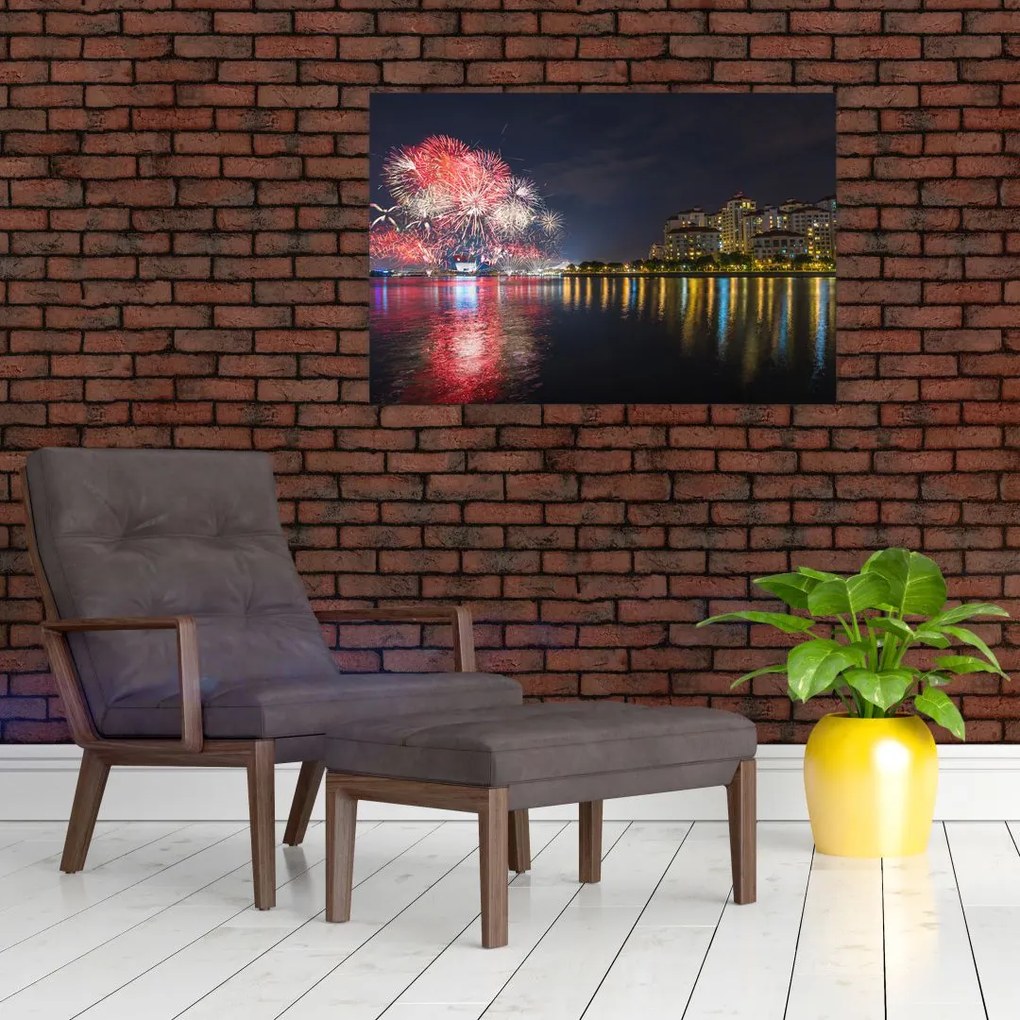 Tablou cu artificii in Singapur (90x60 cm)