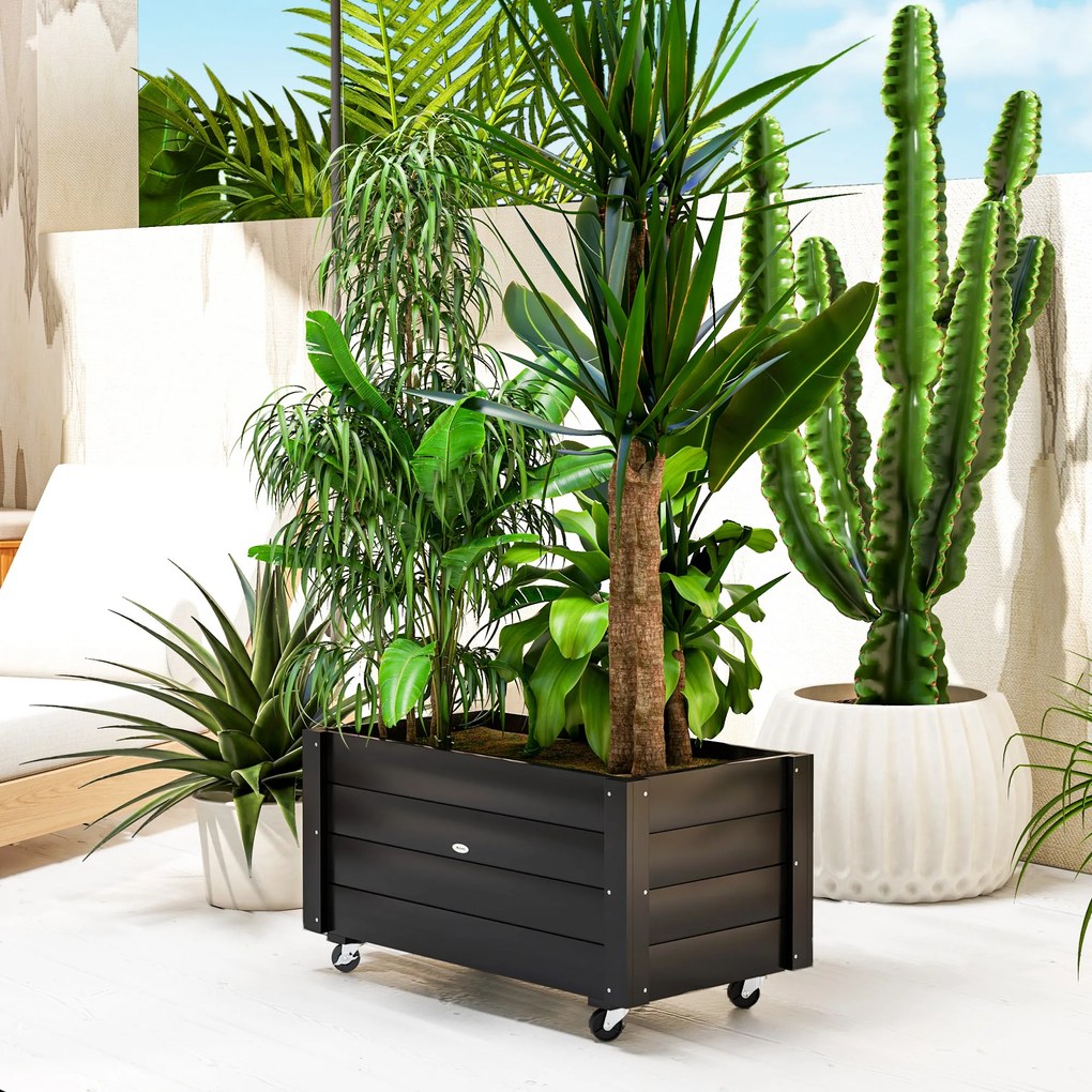 Outsunny Jardinieră de Grădină din Lemn de Brad cu Roti și Orificiu de Drenaj, Captuseală din Material Netesut, 89x48x47 cm | Aosom Romania