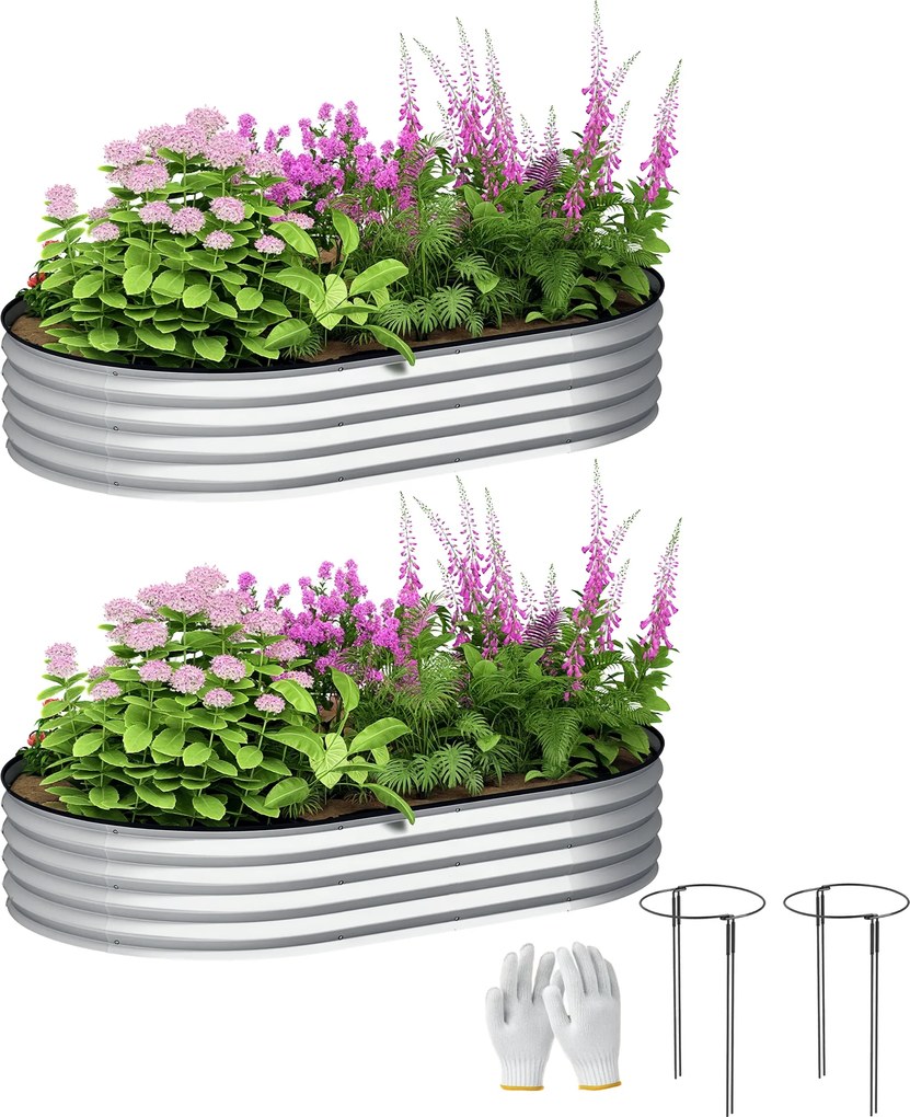 Outsunny Set de 2 jardiniere înălțate din oțel galvanizat kit paturi de grădină margine cauciuc 152 x 91 x 30 cm argintiu | Aosom Romania