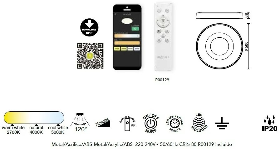 Plafoniera LED Smart dimabila cu telecomanda COIN 50cm aurie