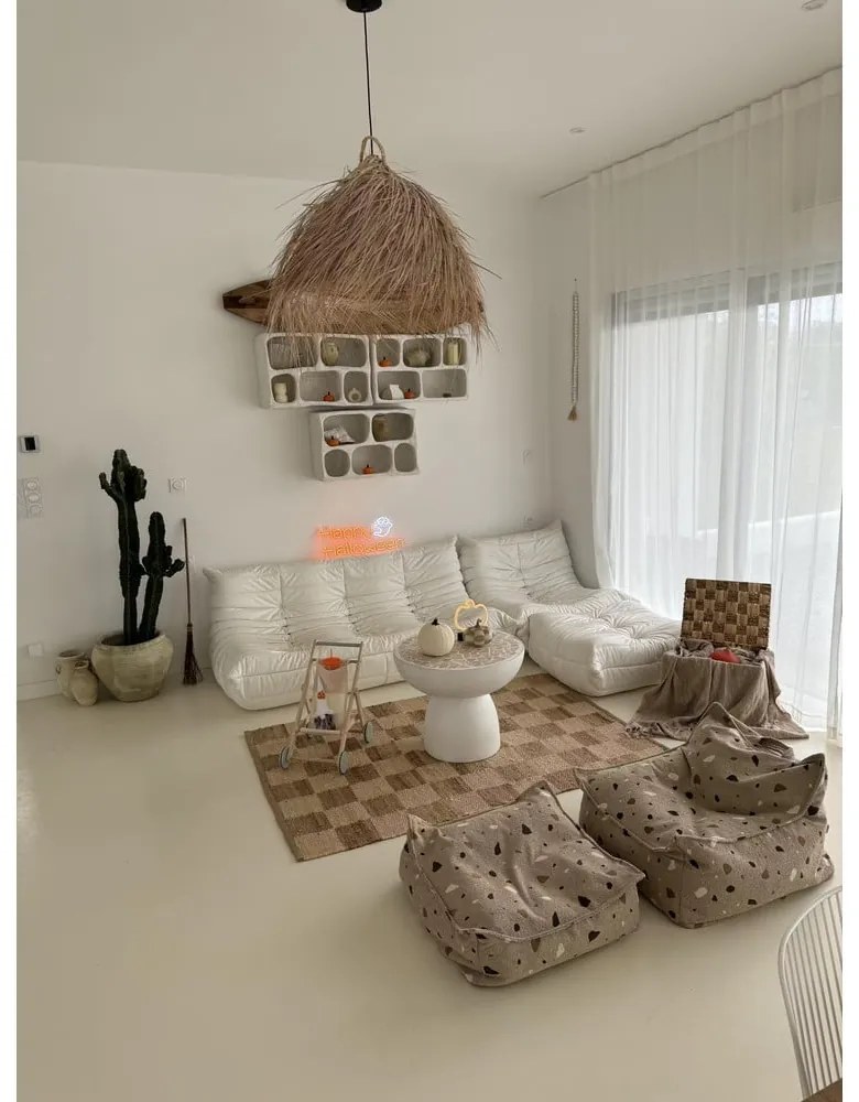 Fotoliu puf pentru copii maro deschis cu tapițerie din țesătură bouclé/cu tapițerie din chenille Terrazzo Square – Wigiwama