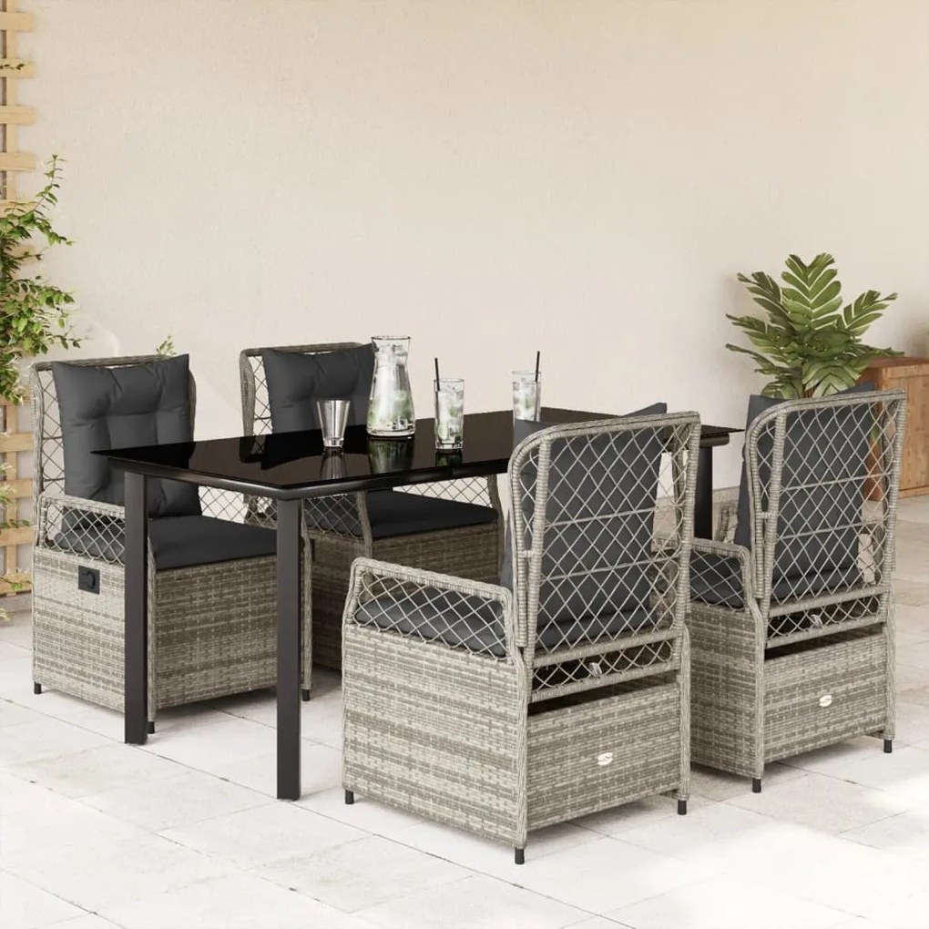 vidaXL Set mobilier de grădină cu perne, 5 piese, gri, poliratan