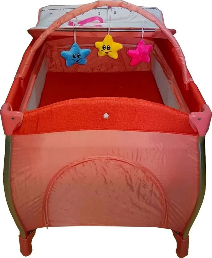 Patut Pliant NOVOKIDS™ Baby C XXL, 110X80 cm, transforabil in Tarc Copii, 2 Niveluri, Masa infasat detasabila, Jucarii plus, geanta transport, Corai