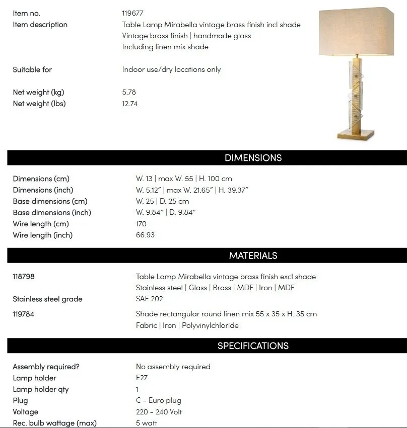 Veioza, Lampa de masa LUX Mirabella