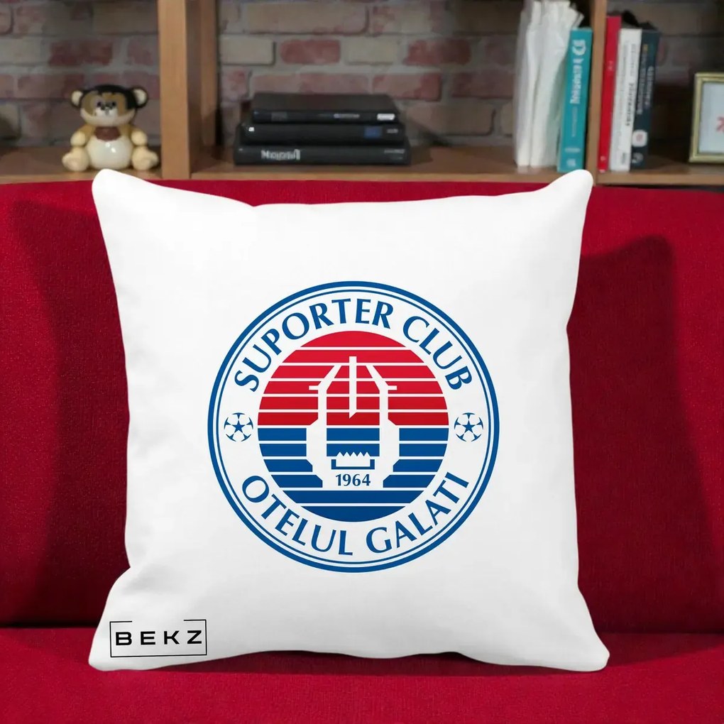 Perna Personalizata Otelul Galati Suporter Club 1964, 40x40 cm, Alba Mata, Husa Detasabila, Perna Inclusa, BEKZ®