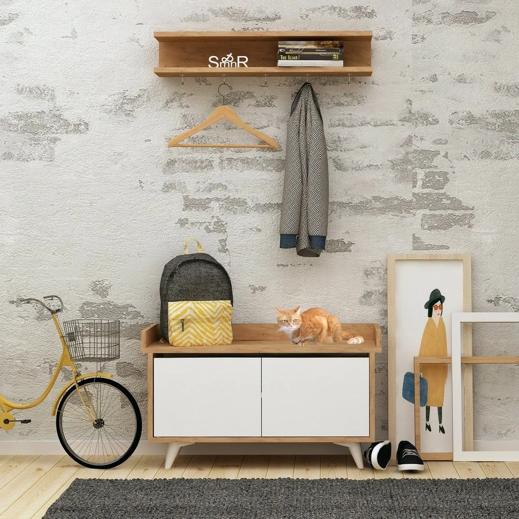 Cuier de perete cu raft pentru pantofi Arasso Oakand White