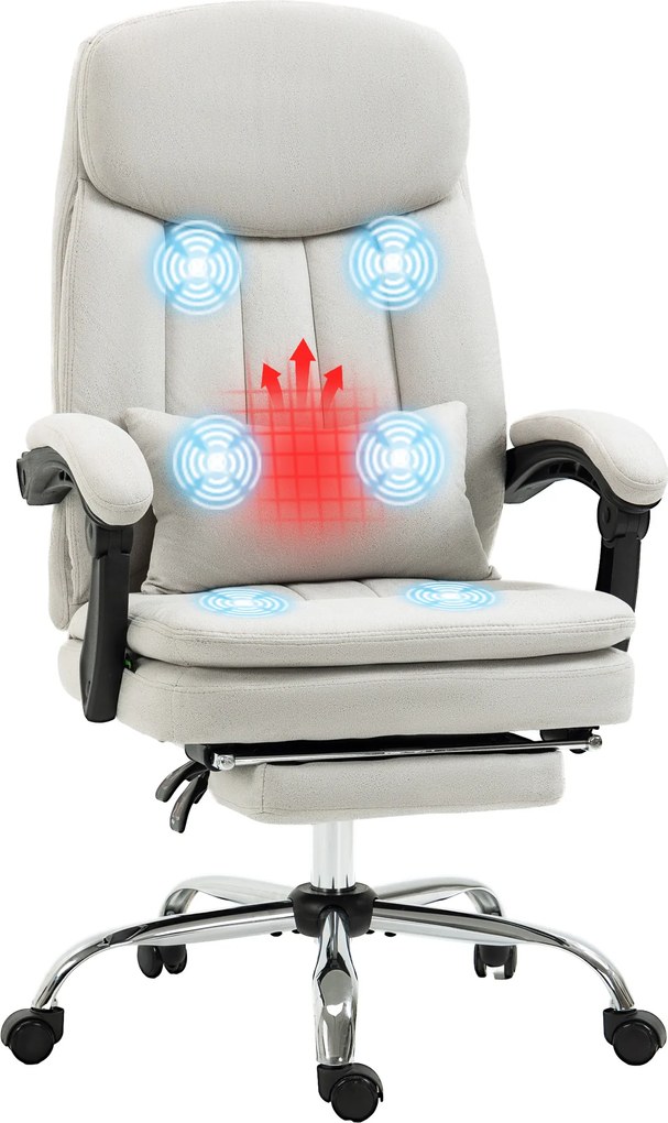 Vinsetto Scaun de birou cu funcție de masaj și încălzire, ergonomic, 66x67x110-118cm, Alb crem | Aosom Romania