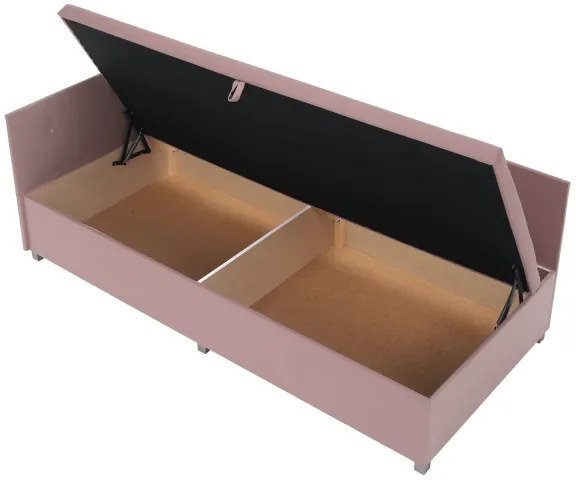 Pat tapițat AMSTERDAM 90x200 cm, cu tăblie reversibilă și spațiu de depozitare, roz