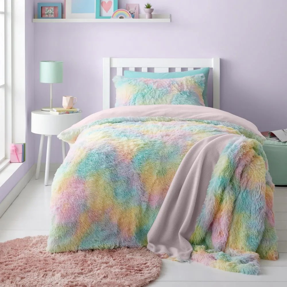 Lenjerie de pat pentru copii din micropluș/cocolino pentru pat dublu 200x200 cm Rainbow Cuddly – Catherine Lansfield
