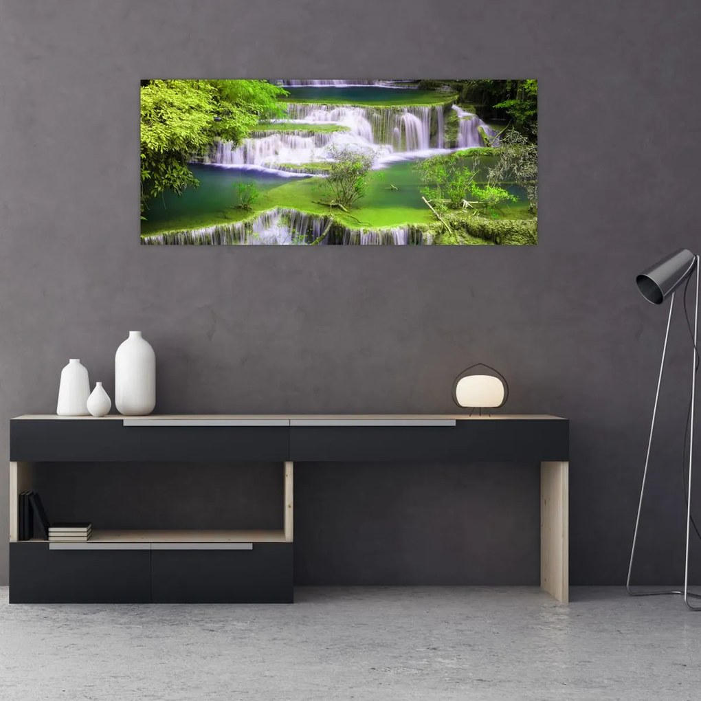 Tablou - Cascada Huay Mae Khamin, Kanchanaburi, Thailanda (120x50 cm)