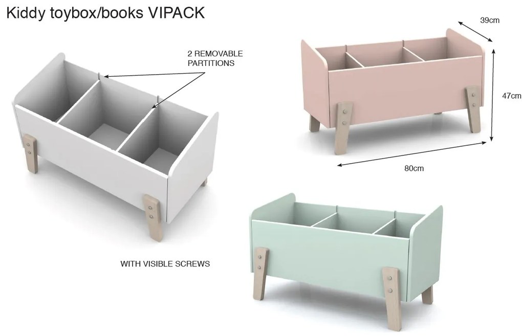 Set Mobilier Kiddy pentru Camera Copii – Pat 90x200 cm, Noptieră & Cutie Jucării – Verde Mentă – Vipack