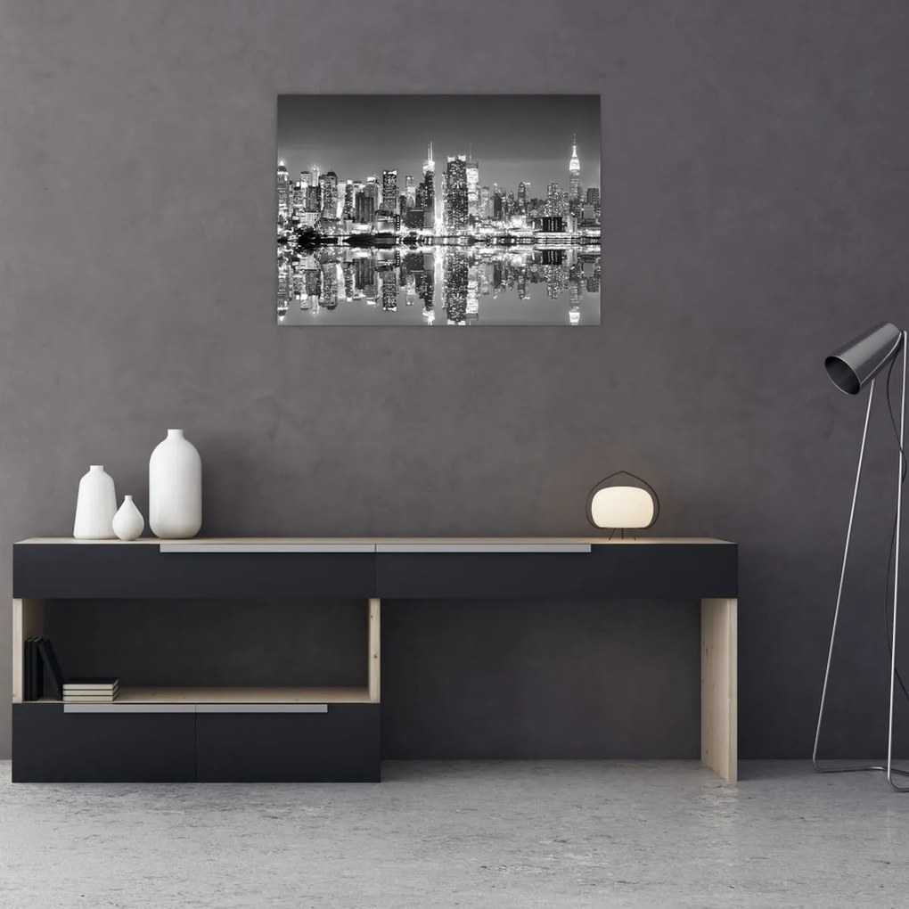 Tablou pe sticlă - New York, alb-negru (70x50 cm)