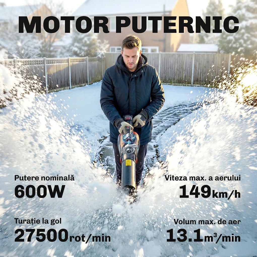 Outsunny Suflător cu Baterie 18V, Suflător de Frunze cu 2 Baterii 4Ah, Motor Brushless 600W, 3 Trepte Viteză 149 km/h, Turbo Boost, 2 Țevi, Încărcător, pentru Grădină Frunze Zăpadă Praful | Aosom Romania