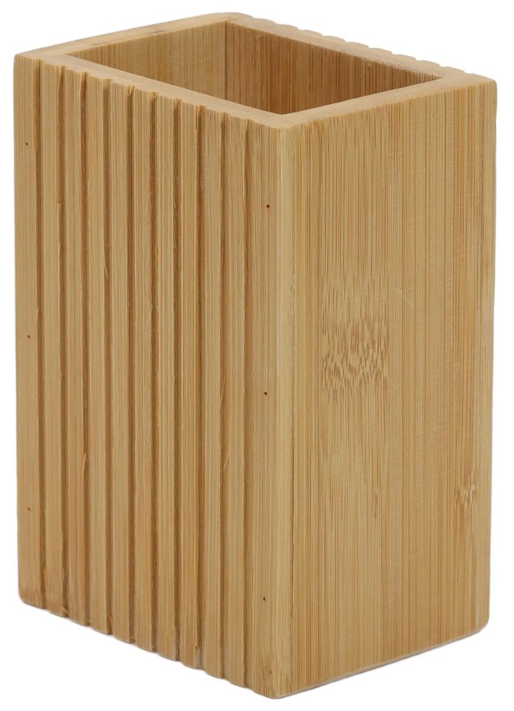 Cană pentru periuță de dinți din bambus, 9 x 7 x 12,5 cm