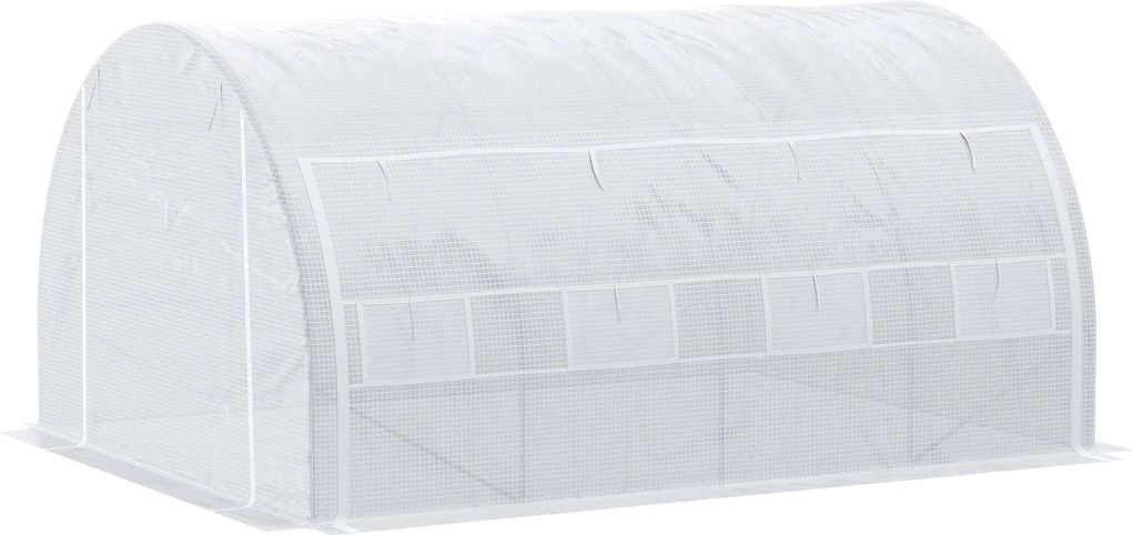 Outsunny Seră cu Tunel cu Ușă, Panouri și 8 Ferestre Rulabile, în Oțel Zincat și PE, 3.97x3x2 m, Alb | Aosom Romania