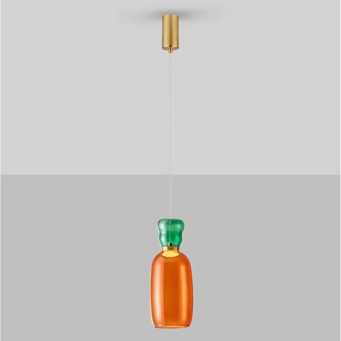 Pendul LED, Lustra design modern Pluma verde/ portocaliu