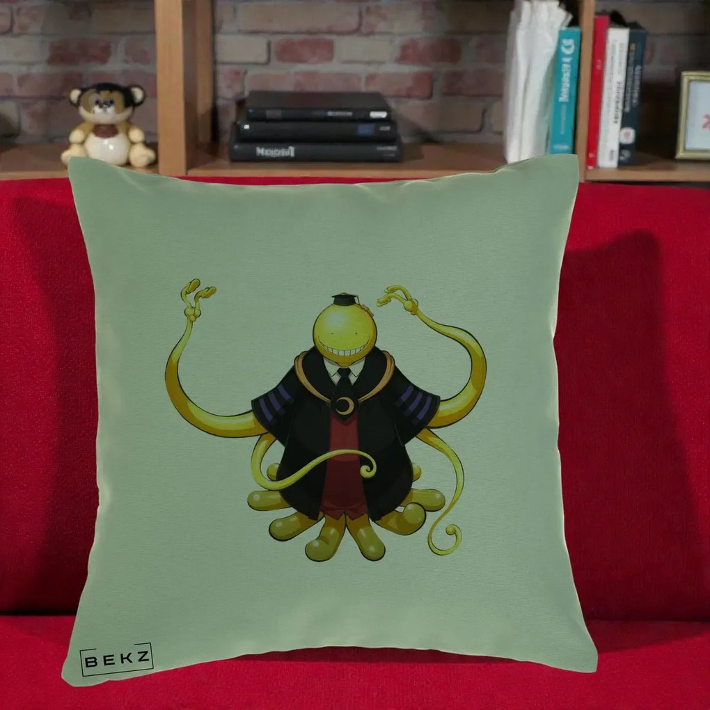 Perna Personalizata Assassination Classroom Koro-sensei, 40x40 cm, Verde, Husa Detasabila, Perna Inclusa, BEKZ®