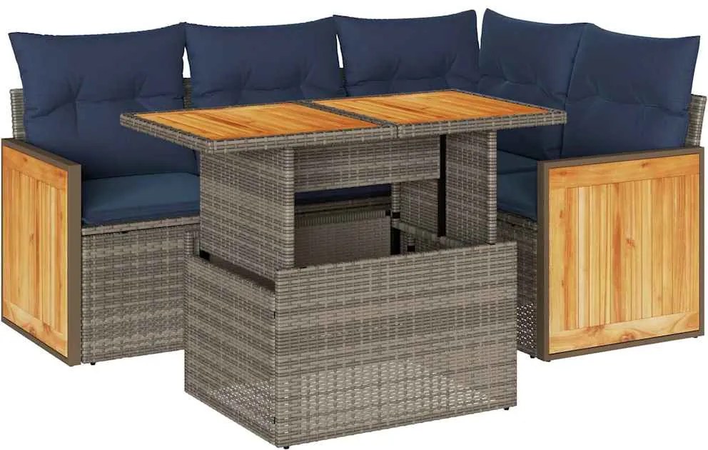 vidaXL Set canapea de grădină cu perne, 5 piese, poliratan/lemn acacia