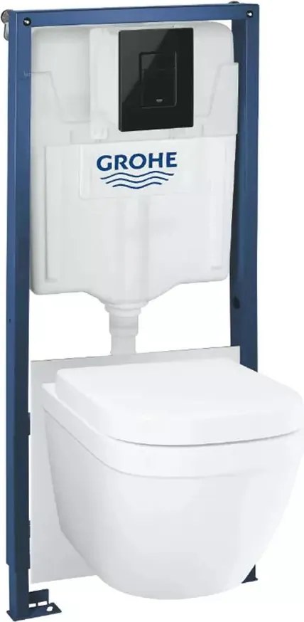 Set vas WC suspendat cu capac Grohe Euro Ceramic rezervor incastrat Solido 5 in 1 cu clapeta neagra Skate Cosmopolitan
