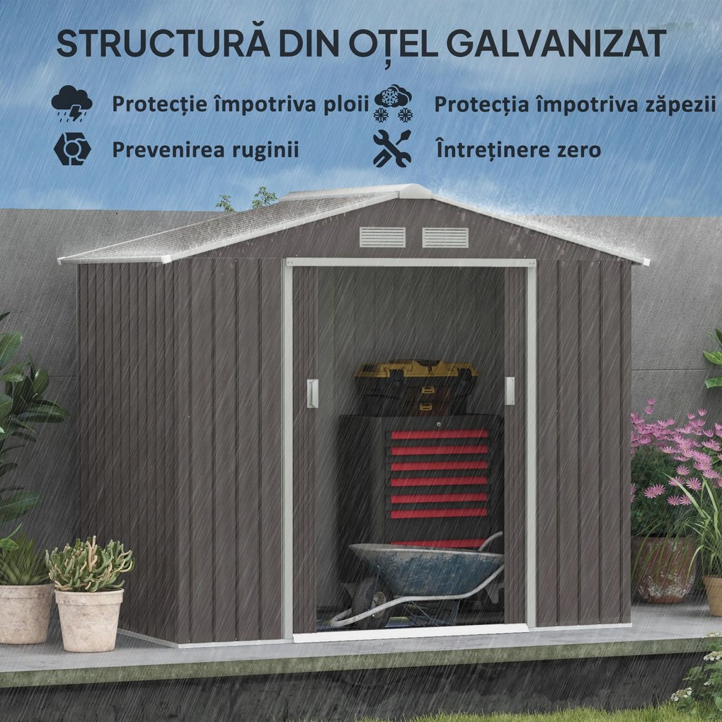 Outsunny Magazie Gradina - Căsuță de Grădină Metal 213x130x185 cm cu Uși Glisante | Aosom Romania