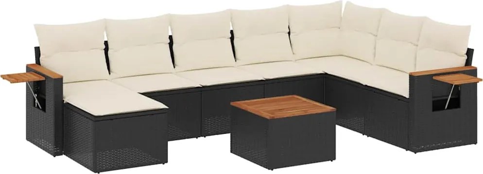 vidaXL Set mobilier de grădină cu perne, 9 piese, negru, poliratan