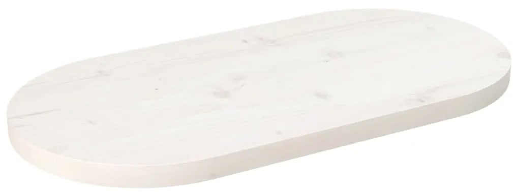 824346 vidaXL Blat de masă, alb, 70x35x2,5 cm, lemn masiv de pin, oval