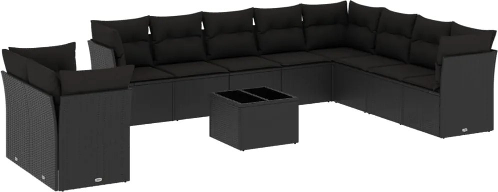vidaXL Set canapele de grădină cu perne, 11 piese, negru, poliratan