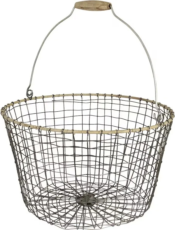 Coș rustic din zinc rotund, mic, mâner din lemn, Ø 30 cm, „Alvar"