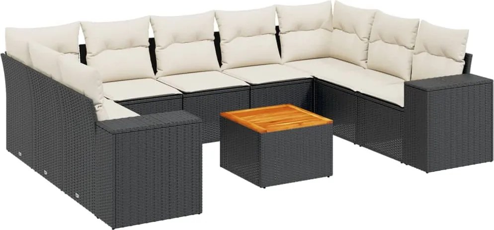 vidaXL Set canapele de grădină cu perne, 10 piese, negru, poliratan