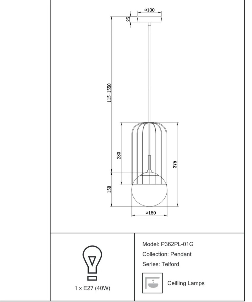 Pendul design modern 15cm Telford MYP362PL-01G