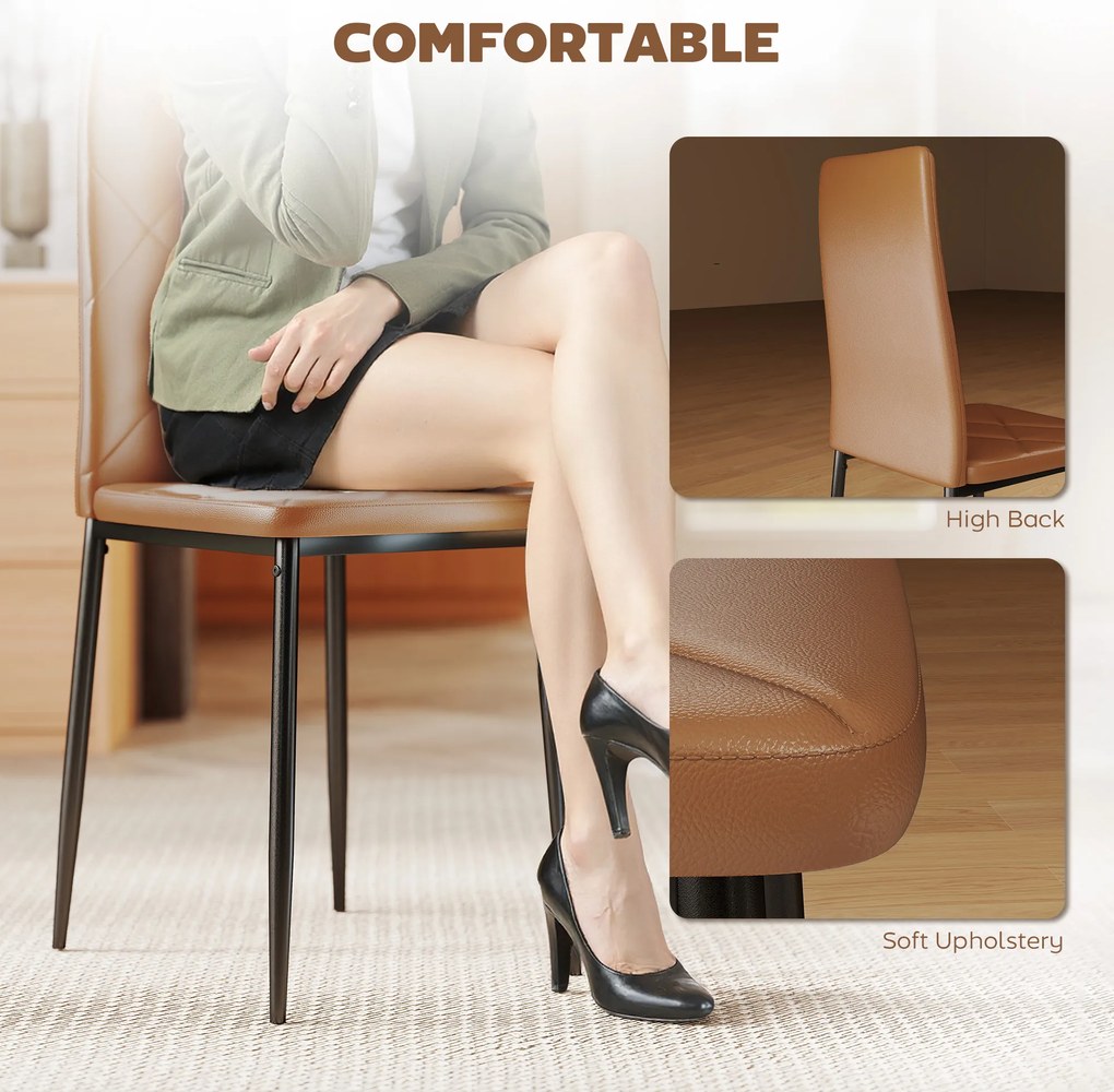 HOMCOM Set de 4 scaune de sufragerie cu spatar inalt, 41x50x97cm, maro | Aosom Romania