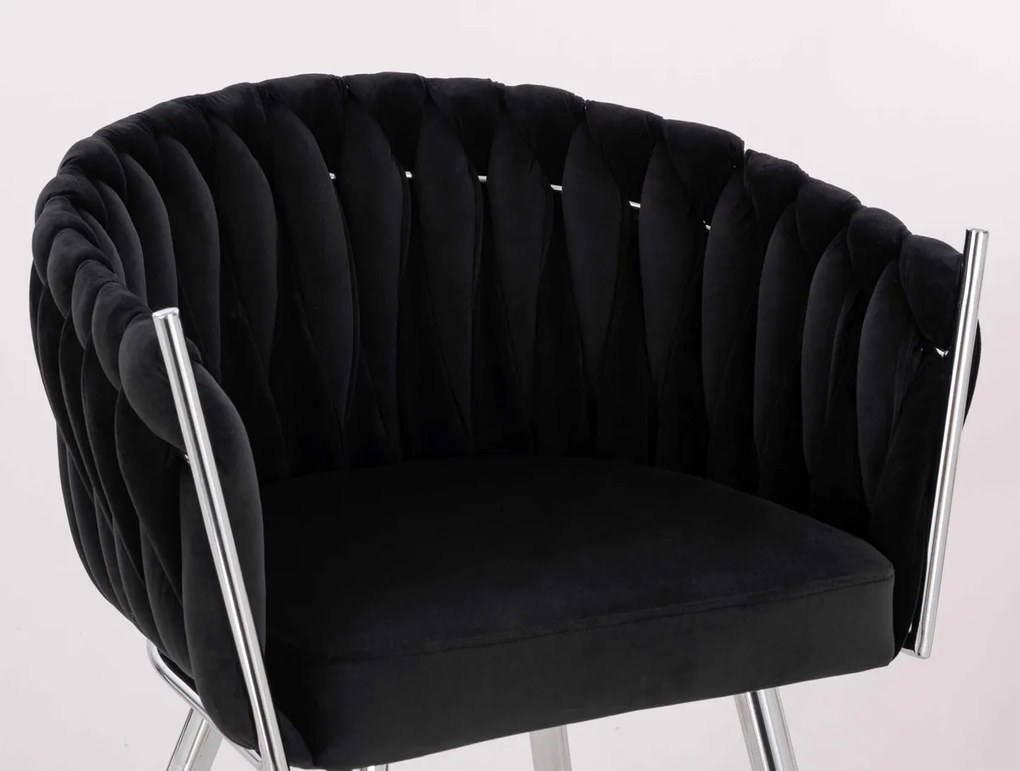 HR750 Scaun cu picioare Cromata Neagră din Catifea