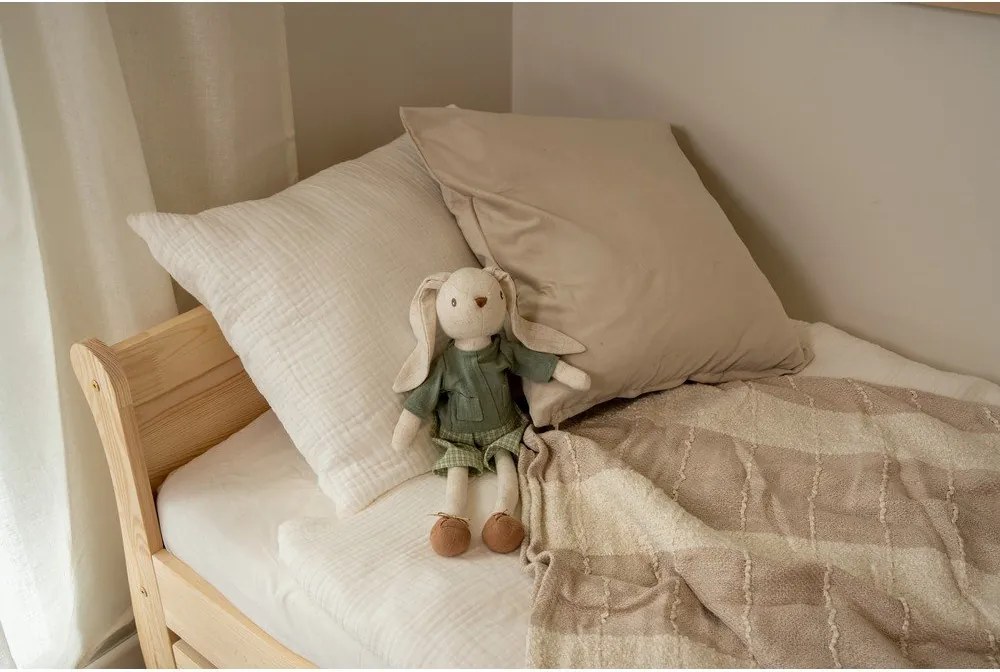 Pat pentru copii în culoare naturală din lemn de pin cu somieră 80x160 cm Roma – Adeko