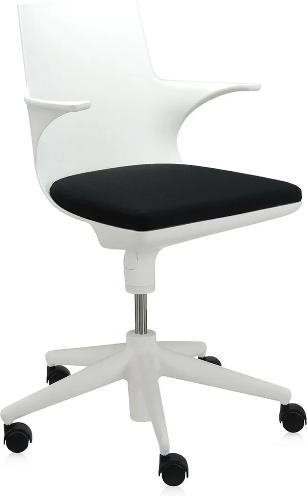Scaun birou cu brate Kartell Spoon Chair, design Antonio Citterio &amp; Toan Nguyen, alb-negru