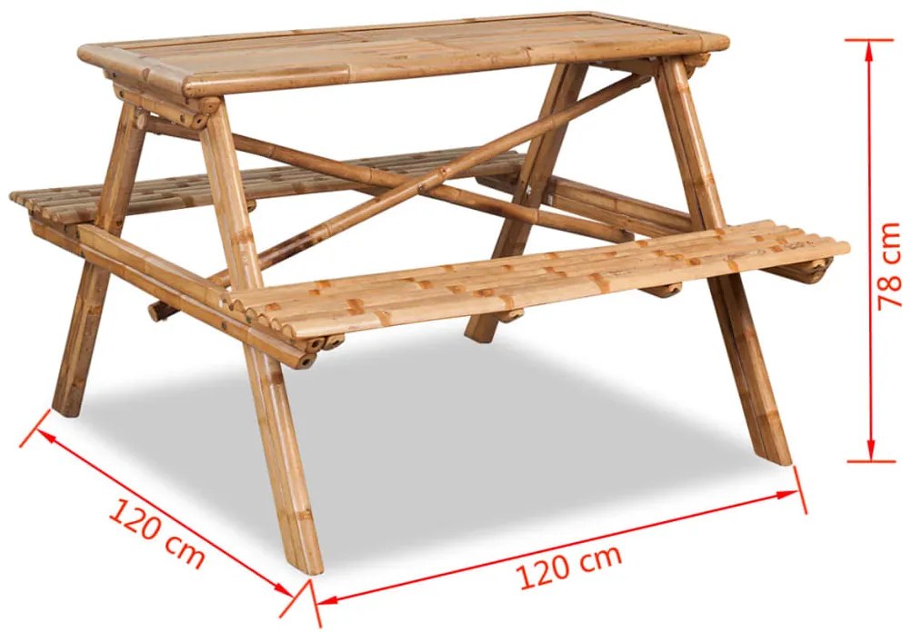 Masa de picnic, 120x120x78 cm, bambus