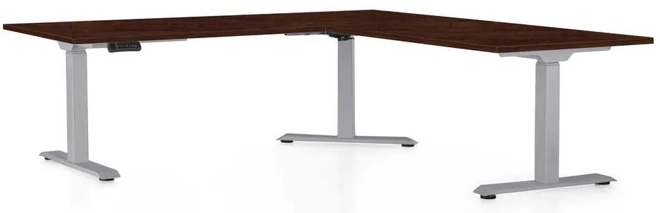 Masă înălțime reglabilă OfficeTech Angle, 180 x 200 cm, picioare gri, wenge