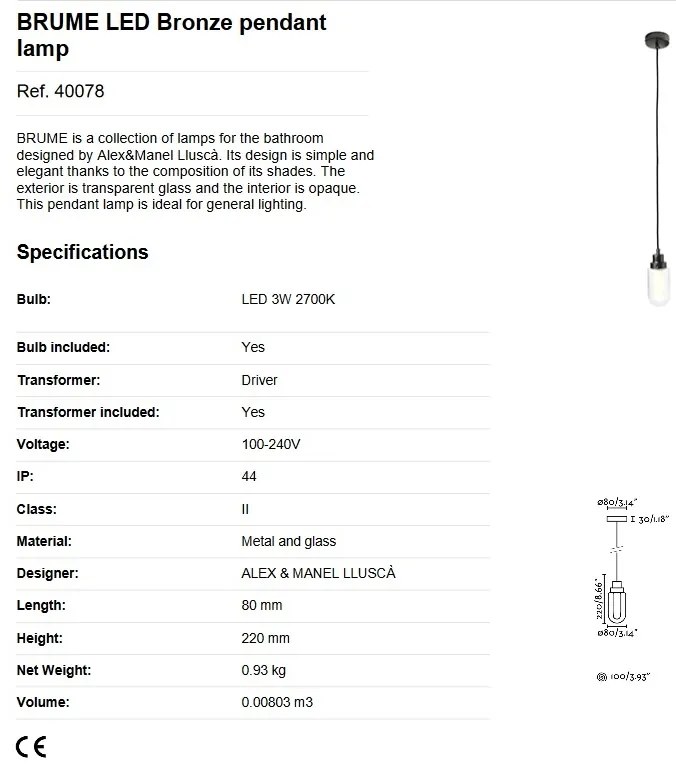 Pendul LED pentru baie design minimalist IP44 BRUME