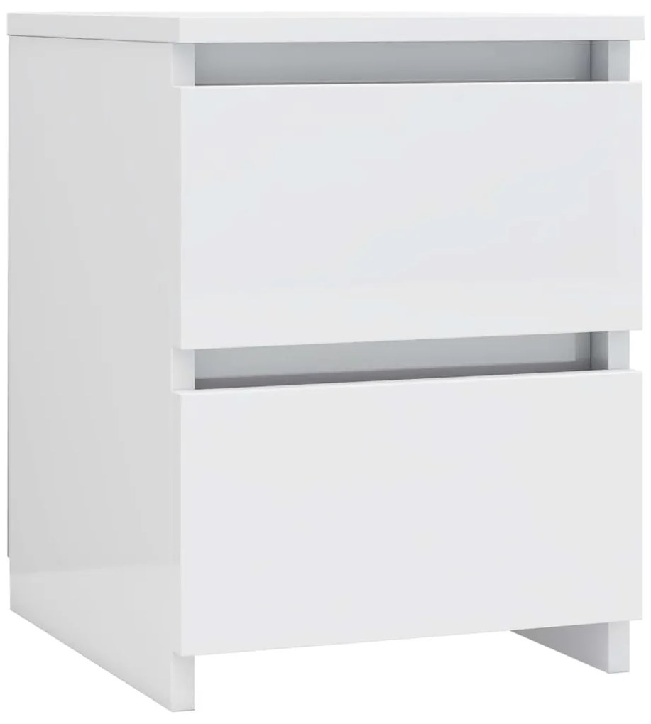 Noptiera, 2 buc., alb foarte lucios, 30 x 30 x 40 cm, PAL