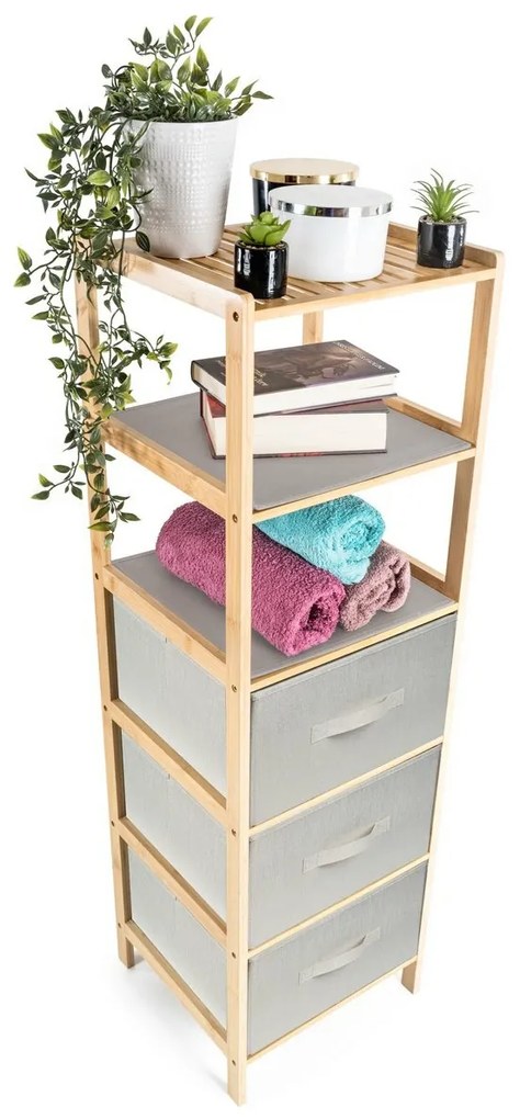 Raftier din bambus cu coșuri G21, 5 etajere, bej, 5 etaje