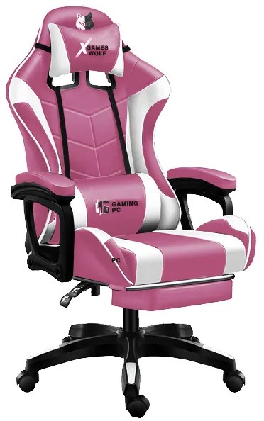 JAKS SCAUN GAMING REGLABIL ECO PIELE ROZ FG-02