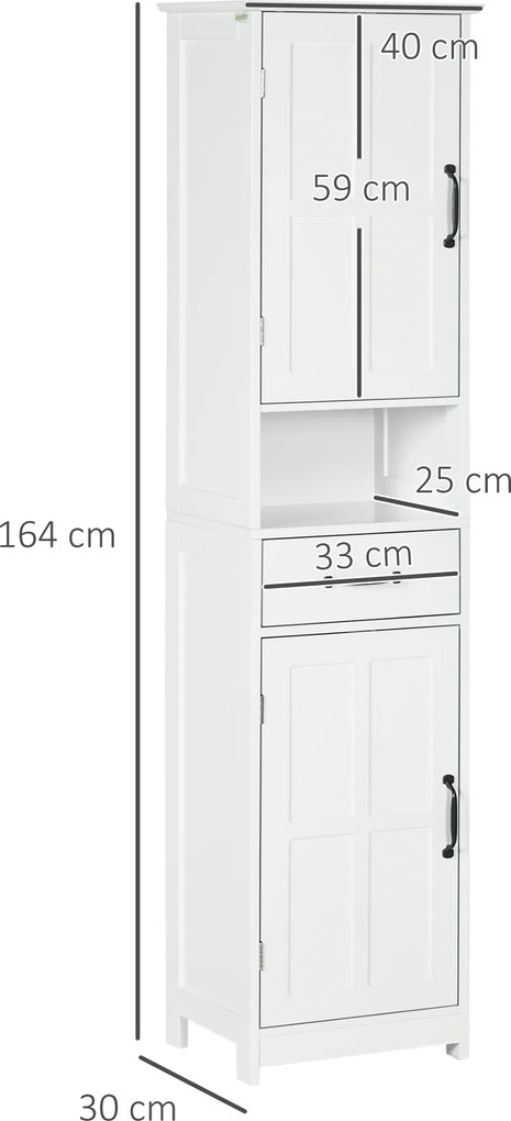 kleankin Dulap Modern pentru Baie, Mobilier Îngust cu Raft Deschis, Sertar, Uși Încastrate și Rafturi Ajustabile Alb | Aosom Romania