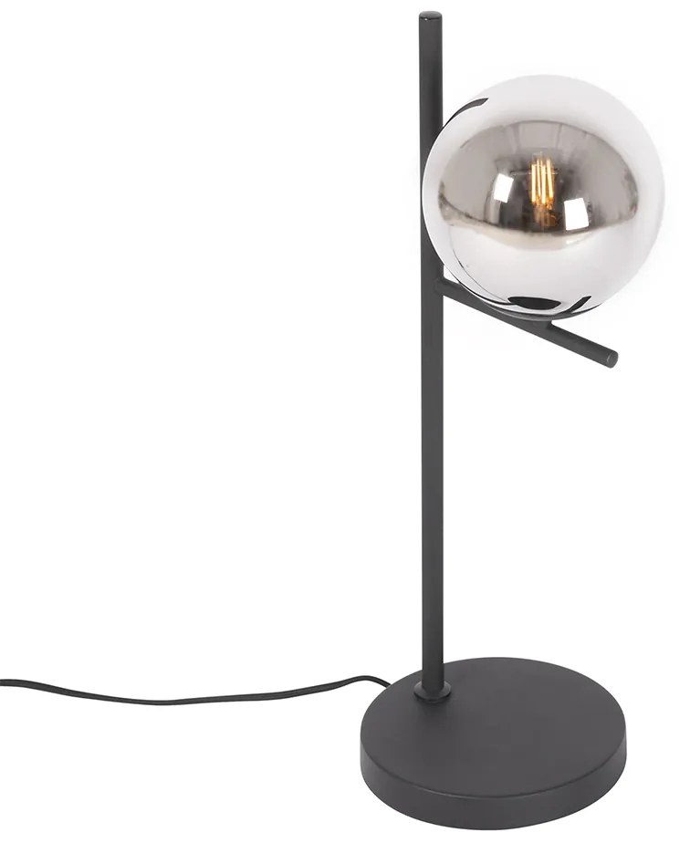 Lampă de masă Art Deco neagră cu sticlă fumurie - Flore