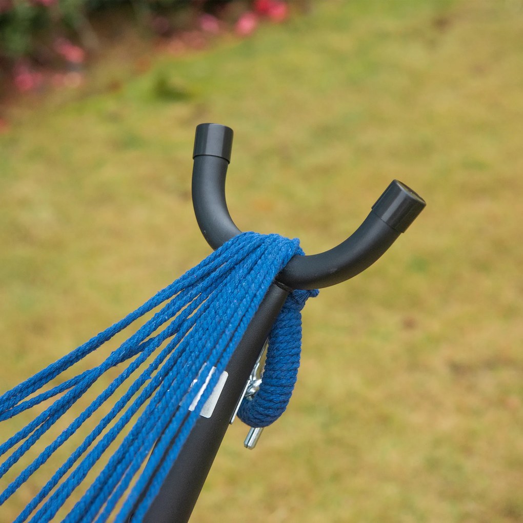 Outsunny Hamac cu Suport 310x117cm pentru Camping cu Înălțime Reglabilă și Geantă de Transport, Capacitate 120 kg, Dungi Albastre și Albe | Aosom Romania