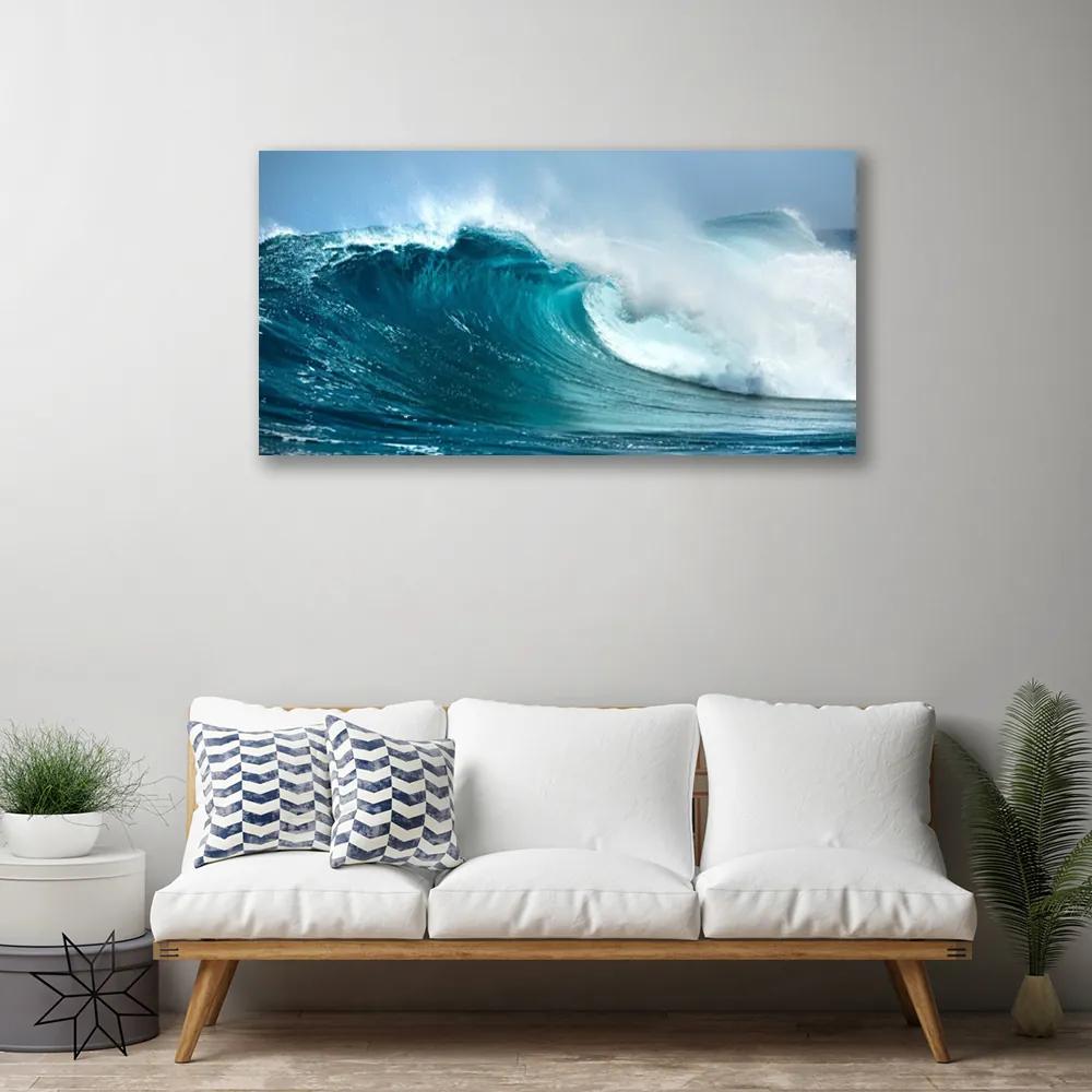 Tablou pe panza canvas Wave Peisaj Albastru Alb