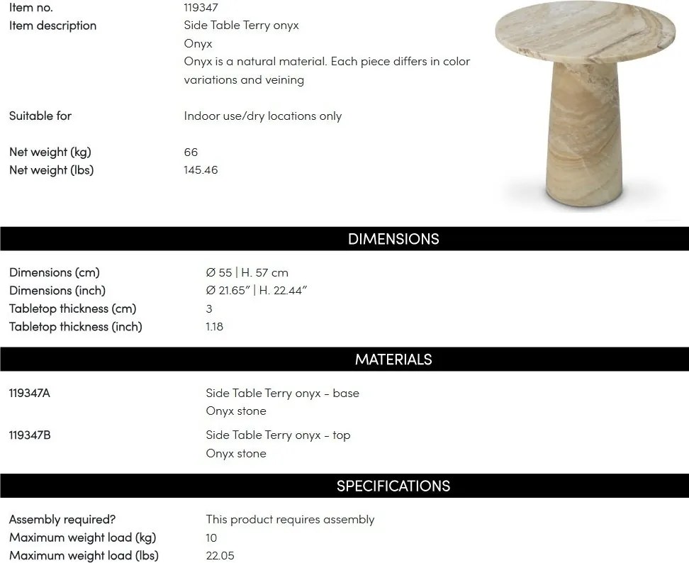 Masuta laterala LUX, Onyx, Terry, 119347 HZ