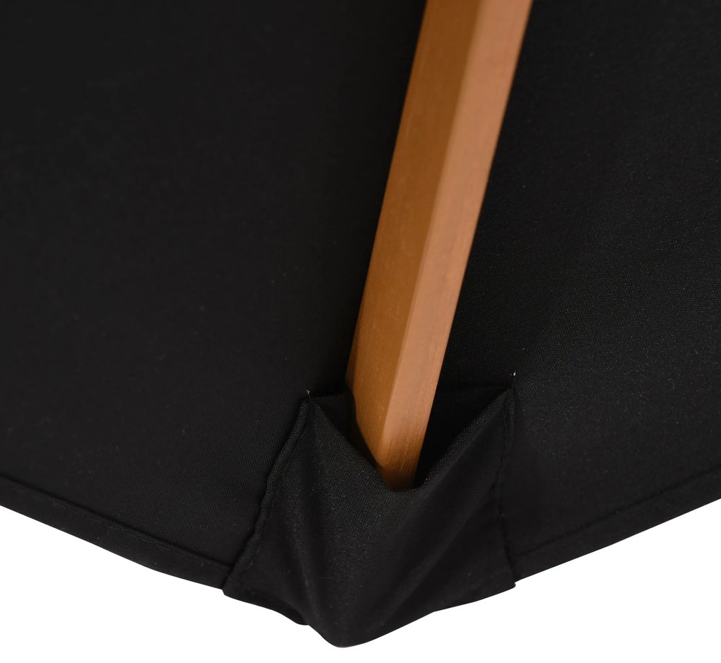 Outsunny Umbrelă de soare Ø 250 cm, umbrelă de balcon cu mecanism de tragere cu sfoară, umbrelă de plajă din bambus rezistent la vânt, umbrelă de piață pentru balcon terasă grădină, Negru | Aosom Romania